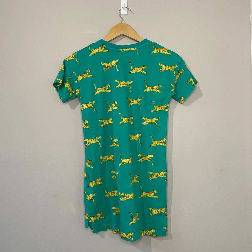 Hanna Andersson Green Cheetah Print Cotton T-Shirt Dress Girls Size 8 130cm